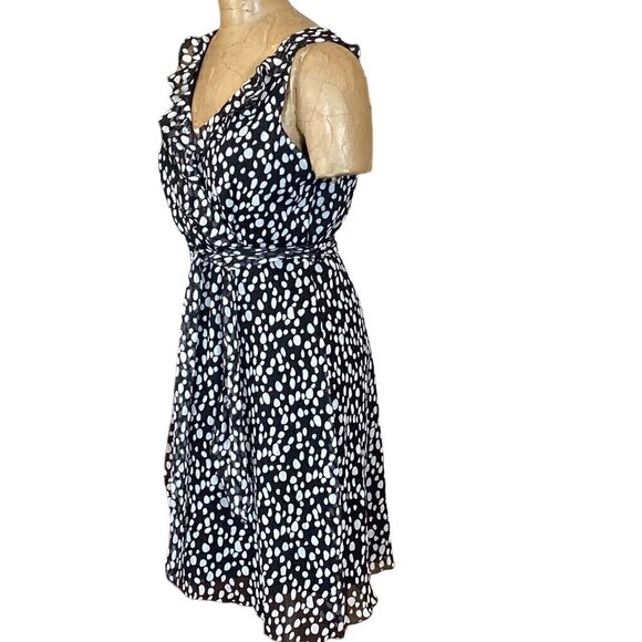 Jonathan Martin Surplice Ruffle Neck Faux Wrap Dress Black Polka Dot Sz 8 #278A - Picture 4 of 9